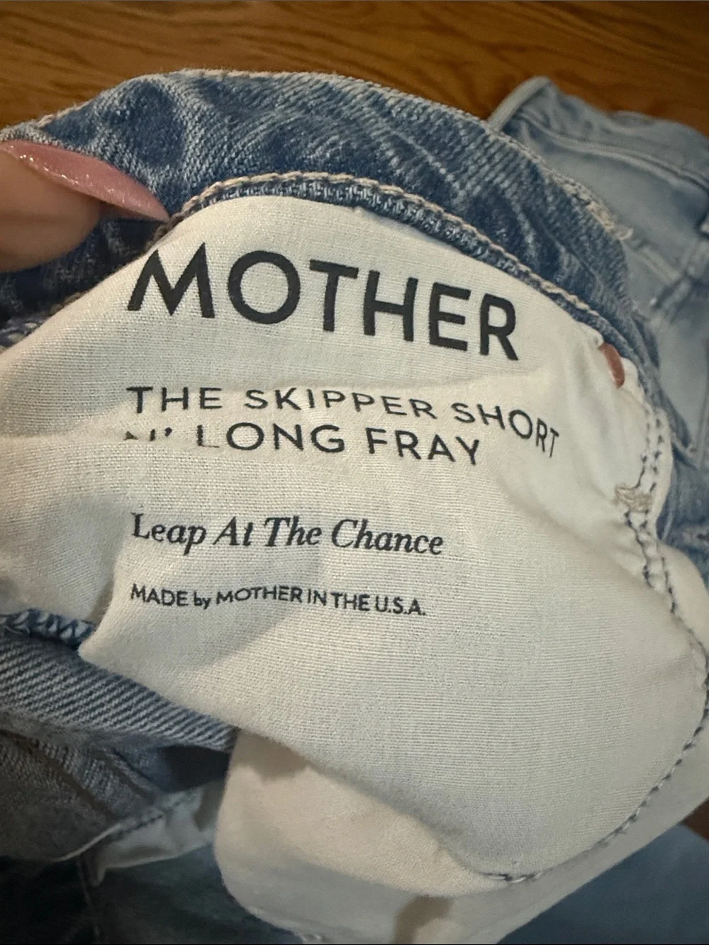 MOTHER The Skipper Short Long Fray Jeans in Light Blue Denim